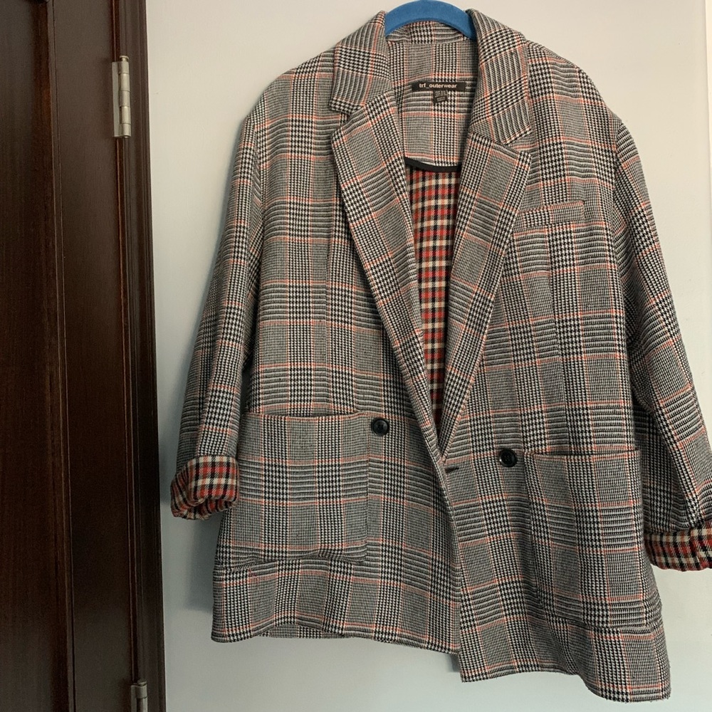 Zara Plaid Blazer in Black, White & Pink